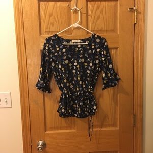 Navy floral print blouse